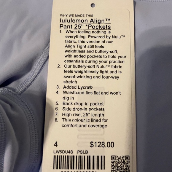 Lululemon Align Pant - 25” - Size 4 - with side pockets - Pastel Blue - Picture 3 of 5